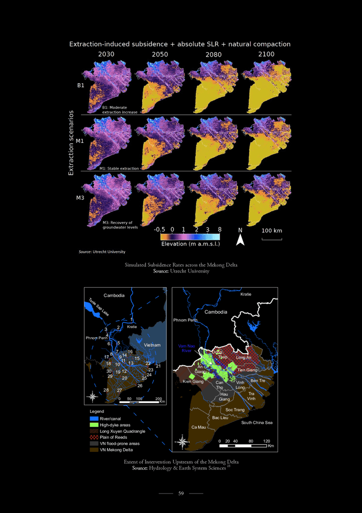 Extraction-induced subsidence with absolute sea level rise and natural compaction